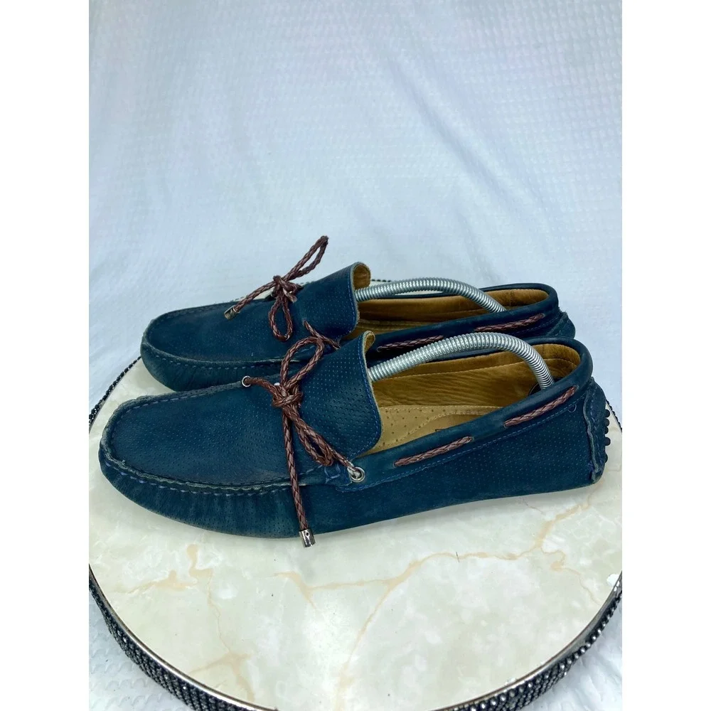 Mercanti Fiorentini Perforated Leather Driving Loafers Mens Navy  Preppy Shoe